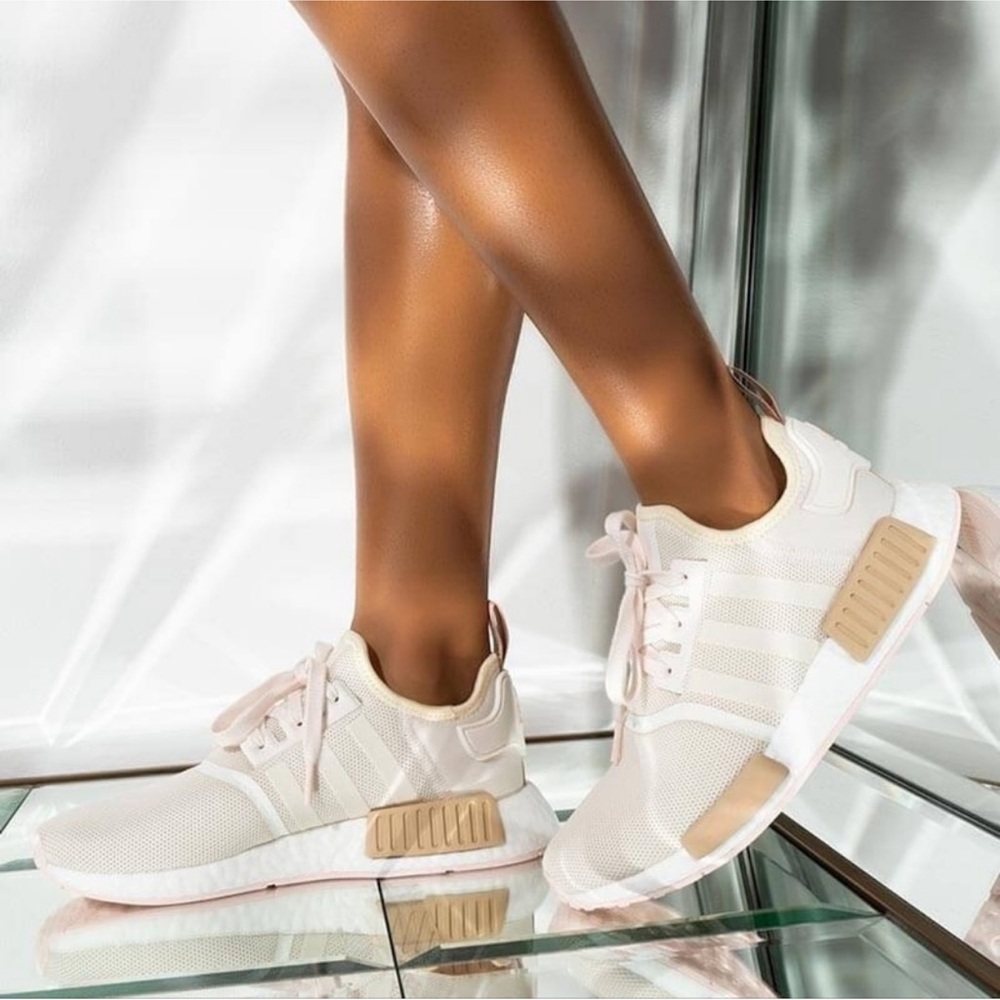 Adidas Women's NMD R1 White Beige Pink Sneakers | Size 7.5